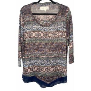 French Laundry Women's colorful‎ knit pullover Top Size 1X artistic layered look